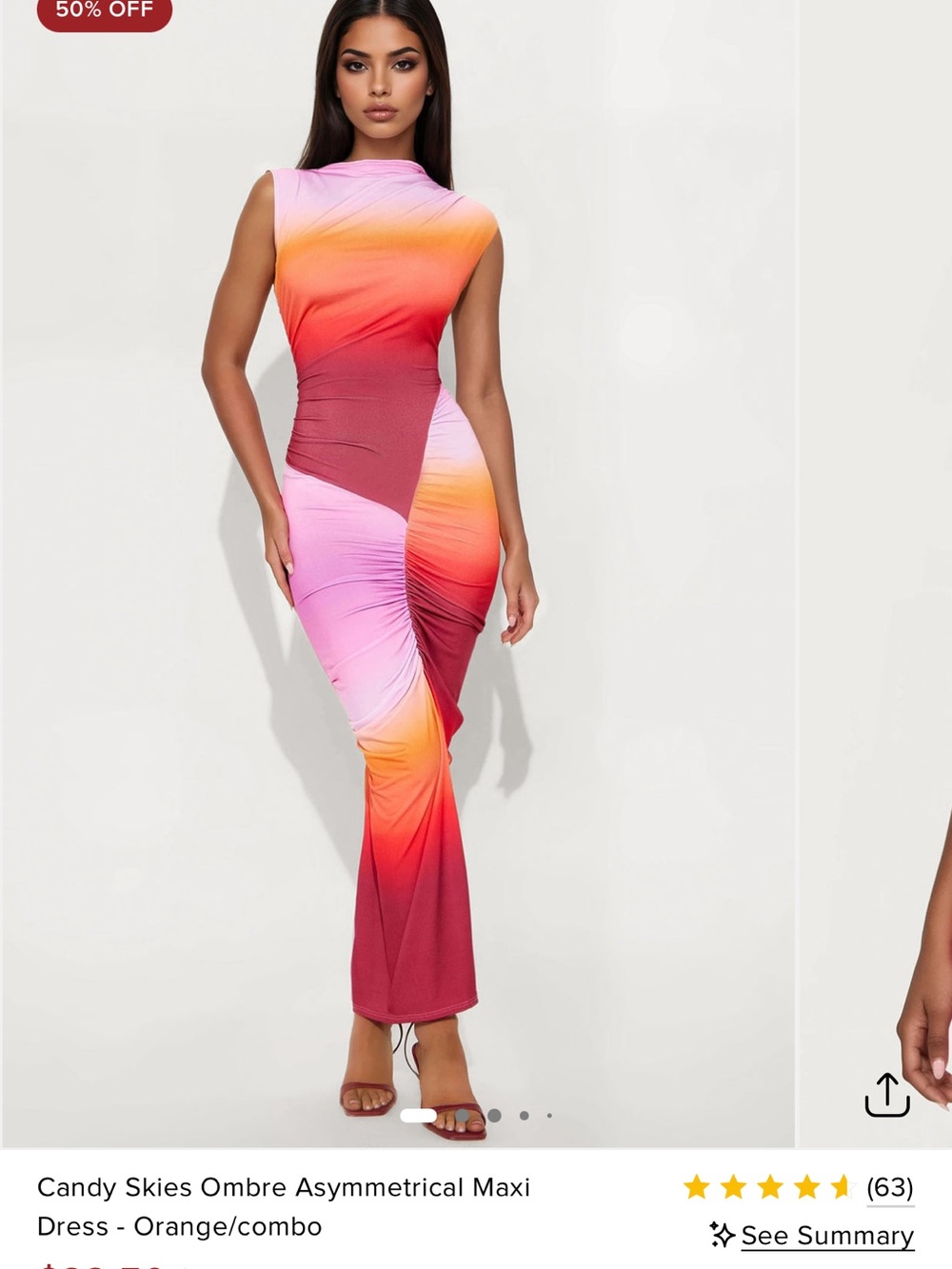 Fashion Nova Candy Skies Ombre Asymmetrical Maxi Dress - Pink, Orange, Red